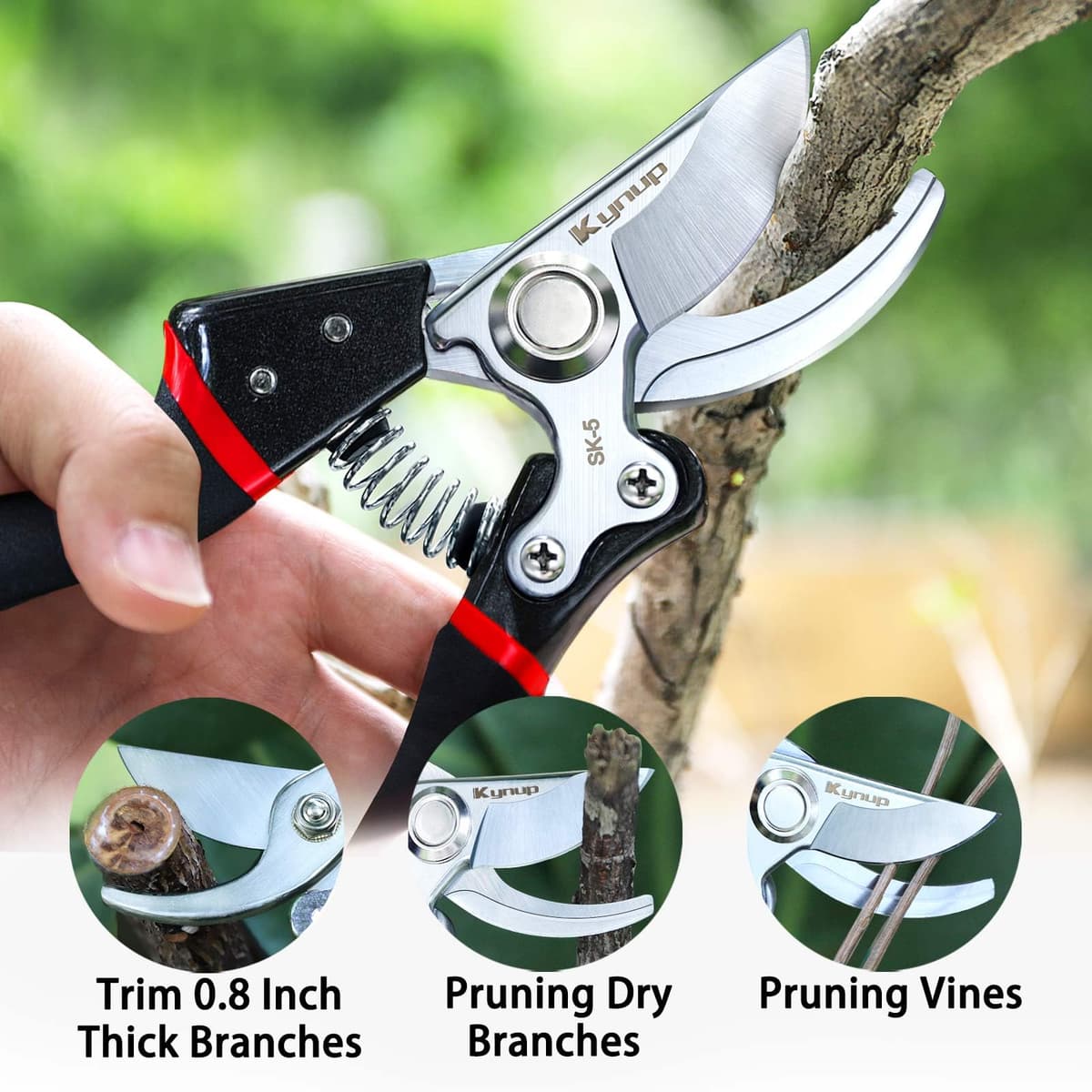Kynup Garden Secateurs - SK-5 Steel Gardening Shears with Ergonomic Anti-Slip Handle, Gardening Pruning Scissors, Bypass Pruning Secateurs for Trimming & Hedge Shears Cutting - Garden Tools - Black — view 4