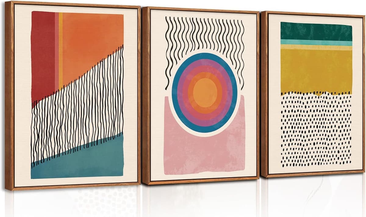 TOARTi Boho Framed Canvas Wall Art Prints, Set of 3 Mid Century Modern Wall Decor, Nature Plants Desert Sun Art Paintings, Bohemian Artwork for Living Room, Bedroom, Dining Room, Office - 12x16 x3 — view 42