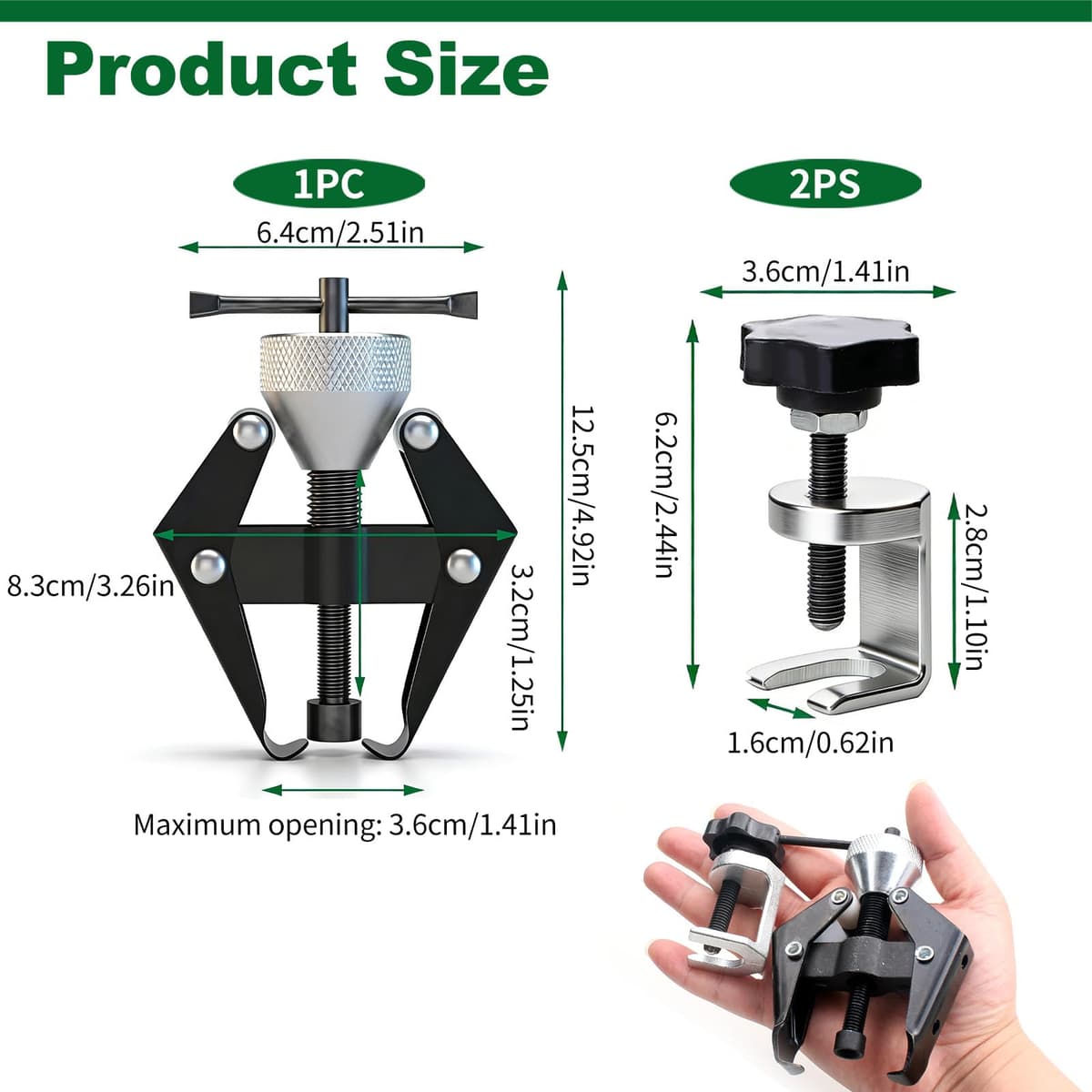 3 Piezas Extractor Profesional de Brazo Limpiaparabrisas, Herramienta de Extracción y Desmontaje, Acero al Carbono Tratado, Compatible con Coches, Furgonetas y Camiones Ligeros,Apertura Máxima 36 mm — view 2