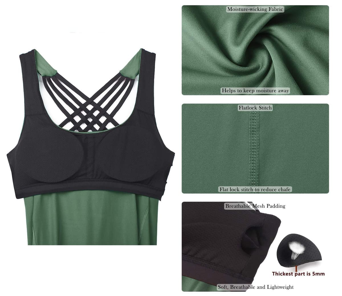 icyzone Camisetas de Yoga para Mujer con Brasier Integrado para Entrenamiento, Gimnasio, Chaleco Deportivo — view 5