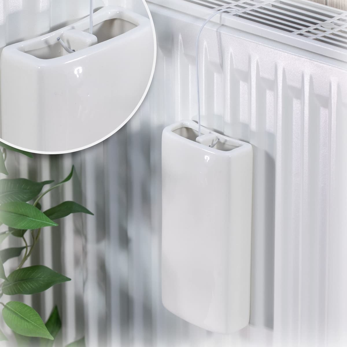 COM-FOUR® Calefacción del humidificador de aire 4x - humidificador de aire del radiador - suspensión interior - evaporador de agua de calefacción de cerámica (blanco - suspensión interior) — view 2