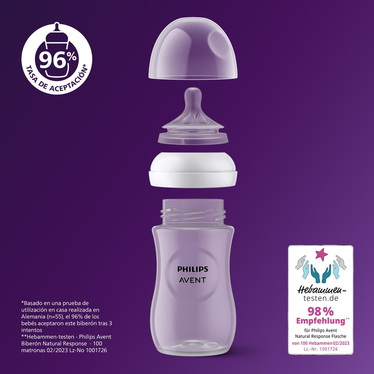 Philips Avent Biberón Natural Response: biberón para bebés recién nacidos de 260 ml, sin BPA, a partir de 3 a 6 meses modelo SCY903/01) — view 2