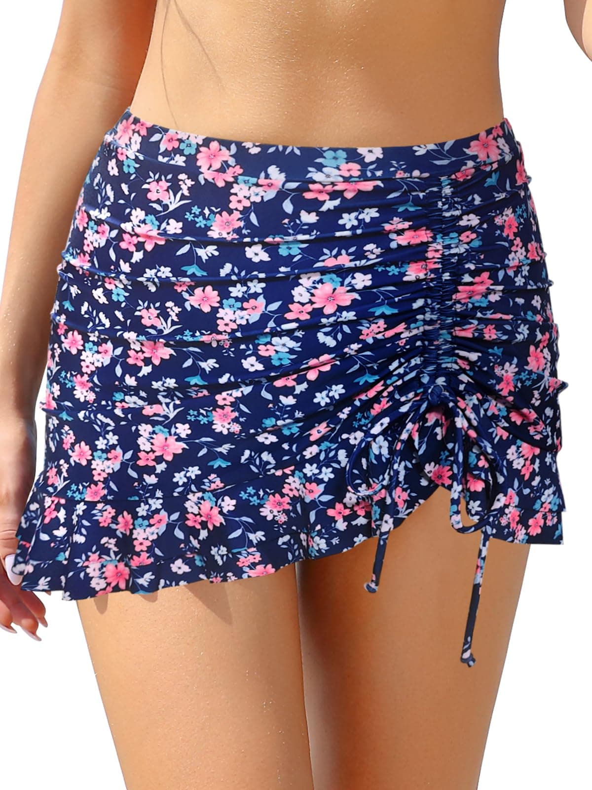 SHEKINI Traje de Baño para Mujer Elegante Ruched Bikini Falda Corta Incorporada Pantalones de Bikini Deportivo Verano Falda de Baño con Cordón de Playa — view 10