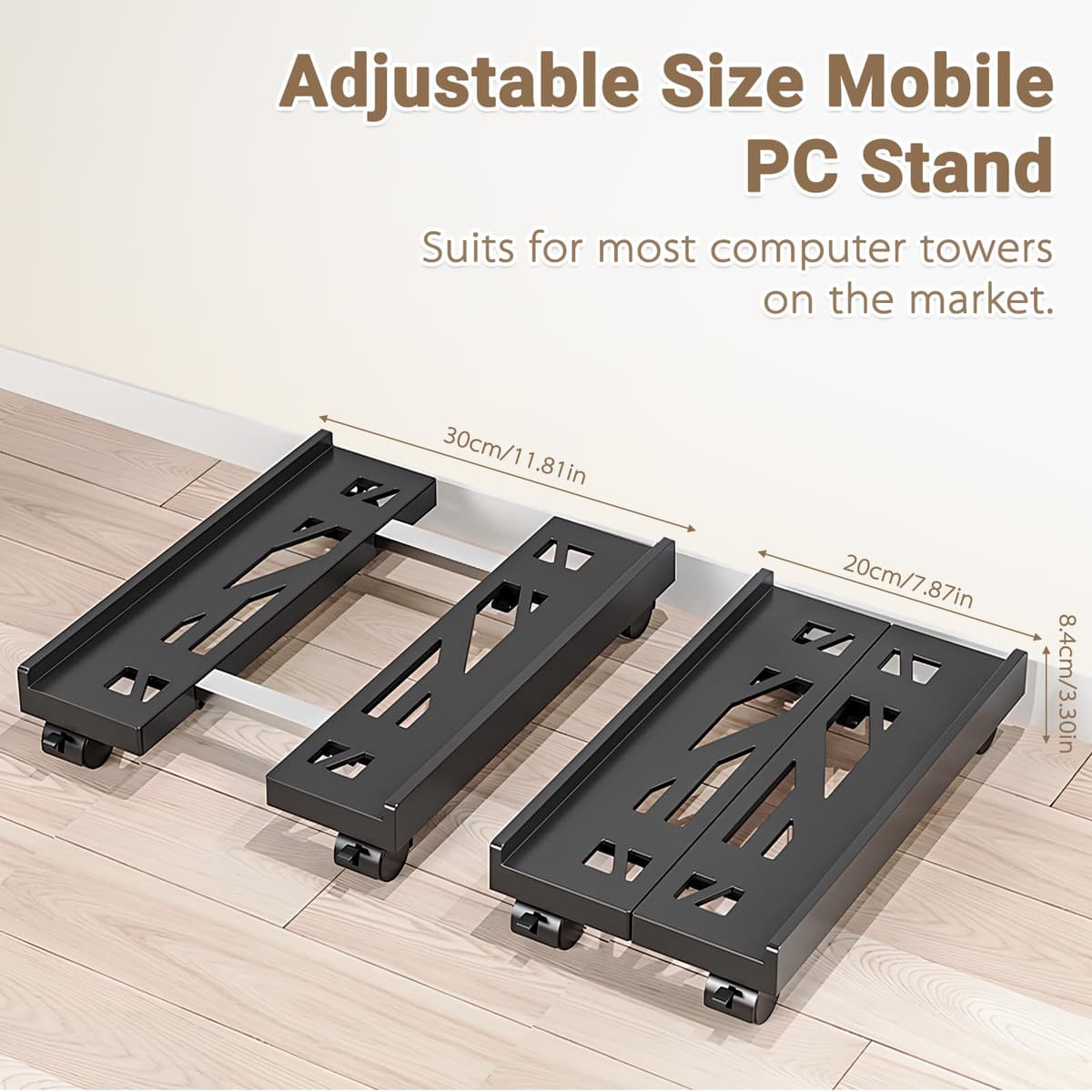 Soporte para CPU, Soporte Móvil Ajustable para CPU y Torre de PC con 4 Ruedas Giratorias con Bloqueo - Ajustable(20-30cm), Soporta hasta 30kg, Ideal para Hogar, Oficina y Estación de Gaming — view 2