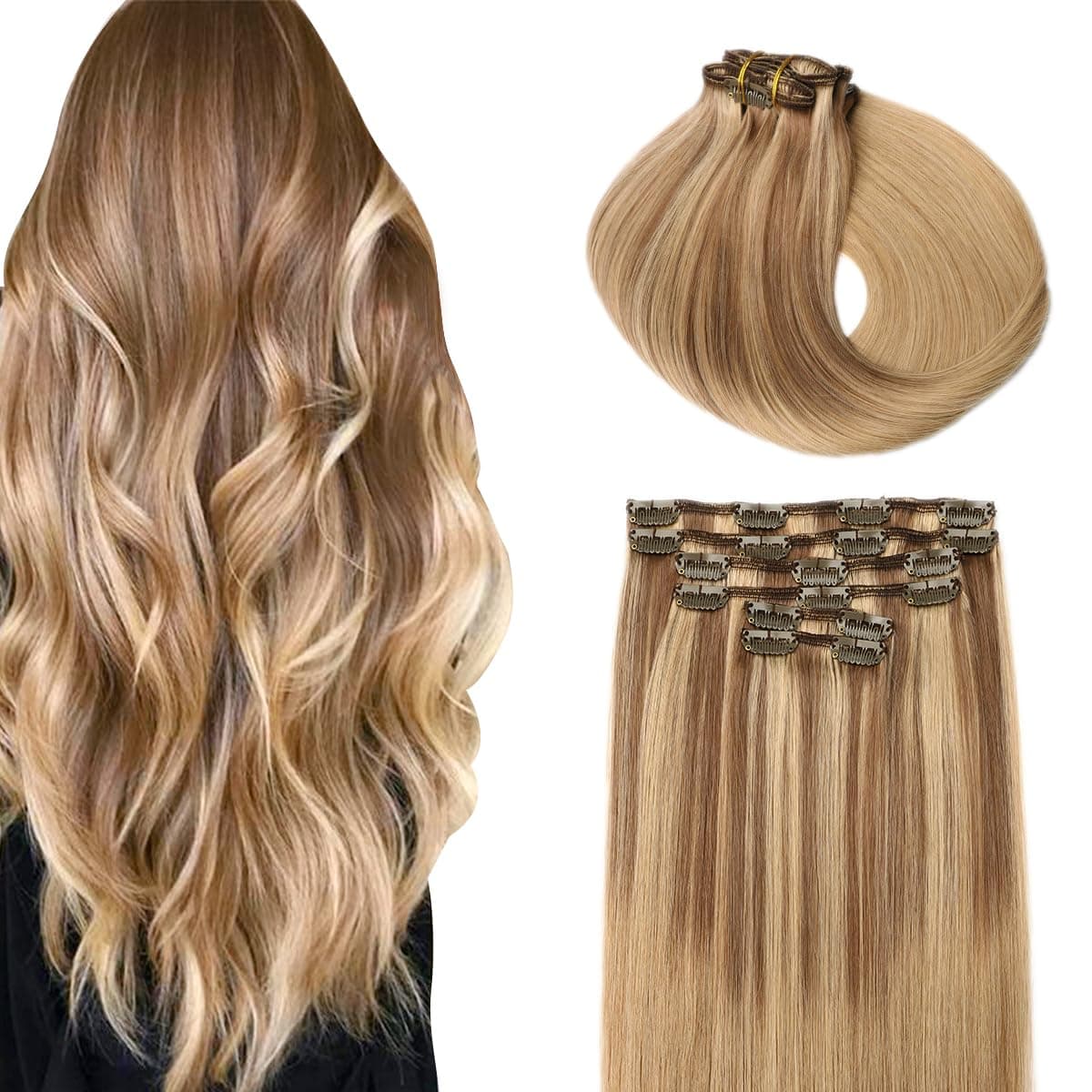 SURNEL Extensiones Clip Pelo Natural 100g 35cm 6 Piezas Castaño Chocolate Extensiones De Clip De Humano Real Extensiones Pelo Natural Remy (C#4-35cm) — view 20