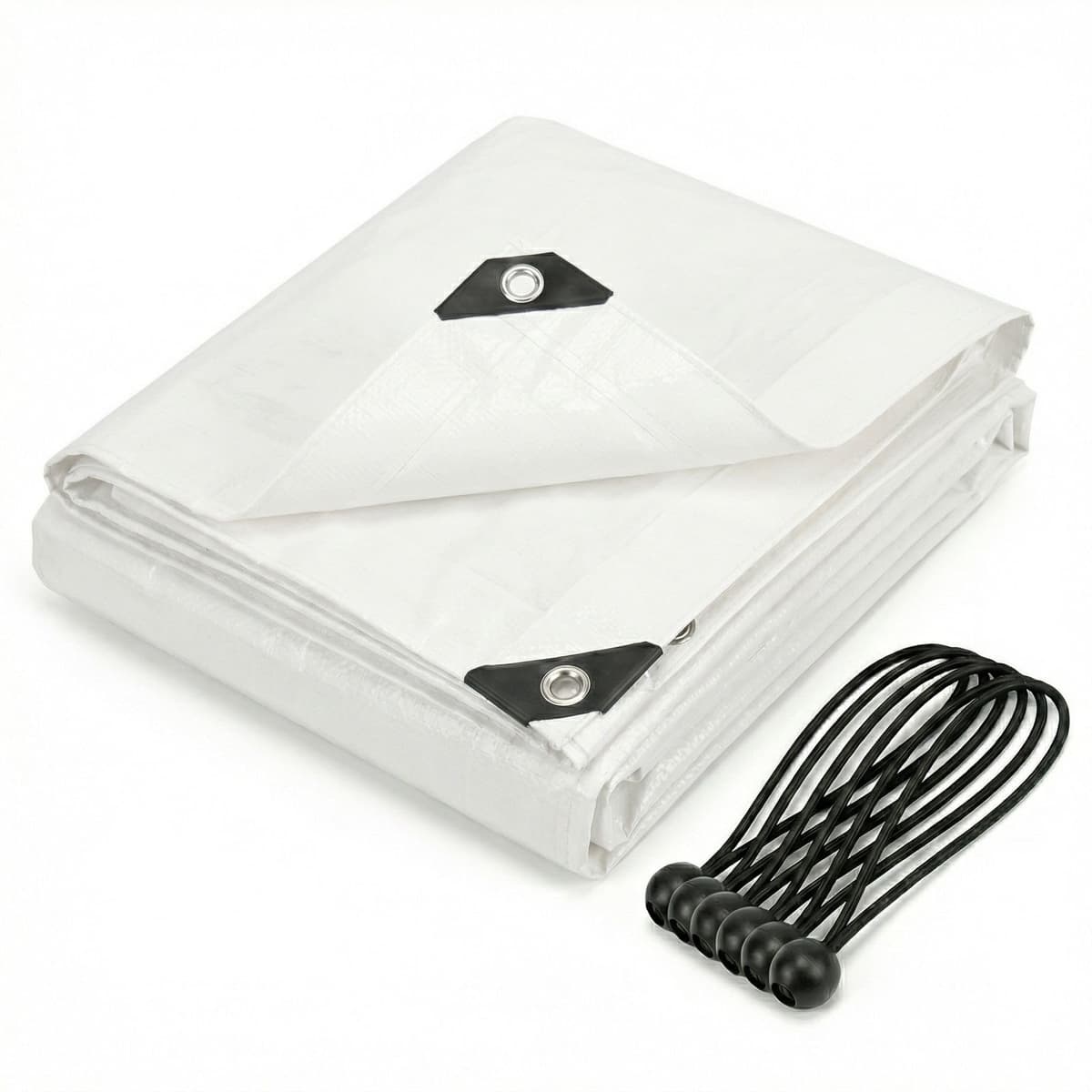 CoverUp! Lona Impermeable Blanco 2x3 m 200 g/m² con 10 Gomas de sujeción y Ojales Aluminio – Resistente UV y desgarros – Cobertura Exterior Premium