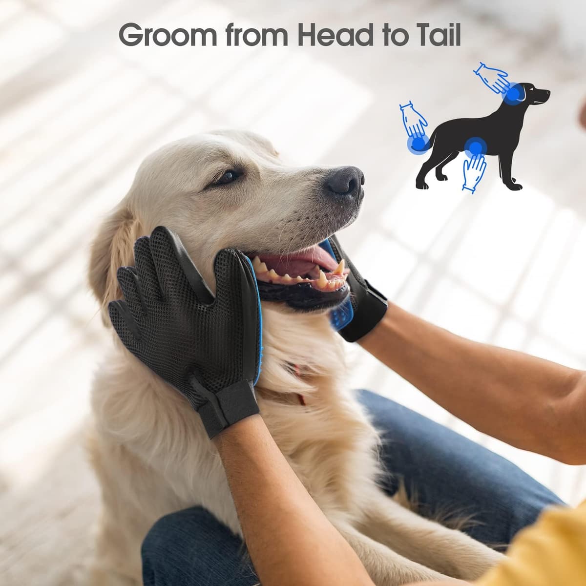 Guante de cepillado para mascotas, guante que elimina el pelaje de forma suave, herramienta de masaje con diseño de cinco dedos, perfectos para perros y gatos de pelo largo y corto — view 4