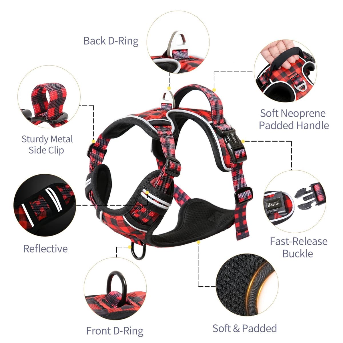 HEELE Dog Harness Medium No Pull Dog Vest Harness with Soft Handle Reflective Pet Harness for Outdoor Training Walking, Black, M — view 159