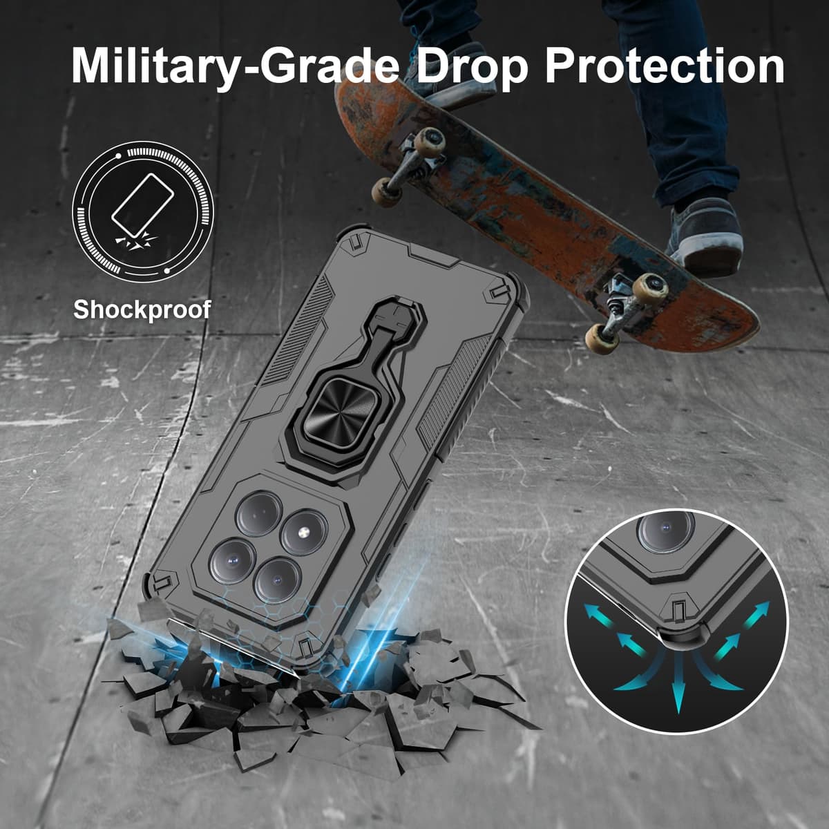 Funda para CMF Phone 2 Pro, Carcasa Antigolpes con Soporte anular metálico, Case Protectora de Grado Militar, Negro — view 81