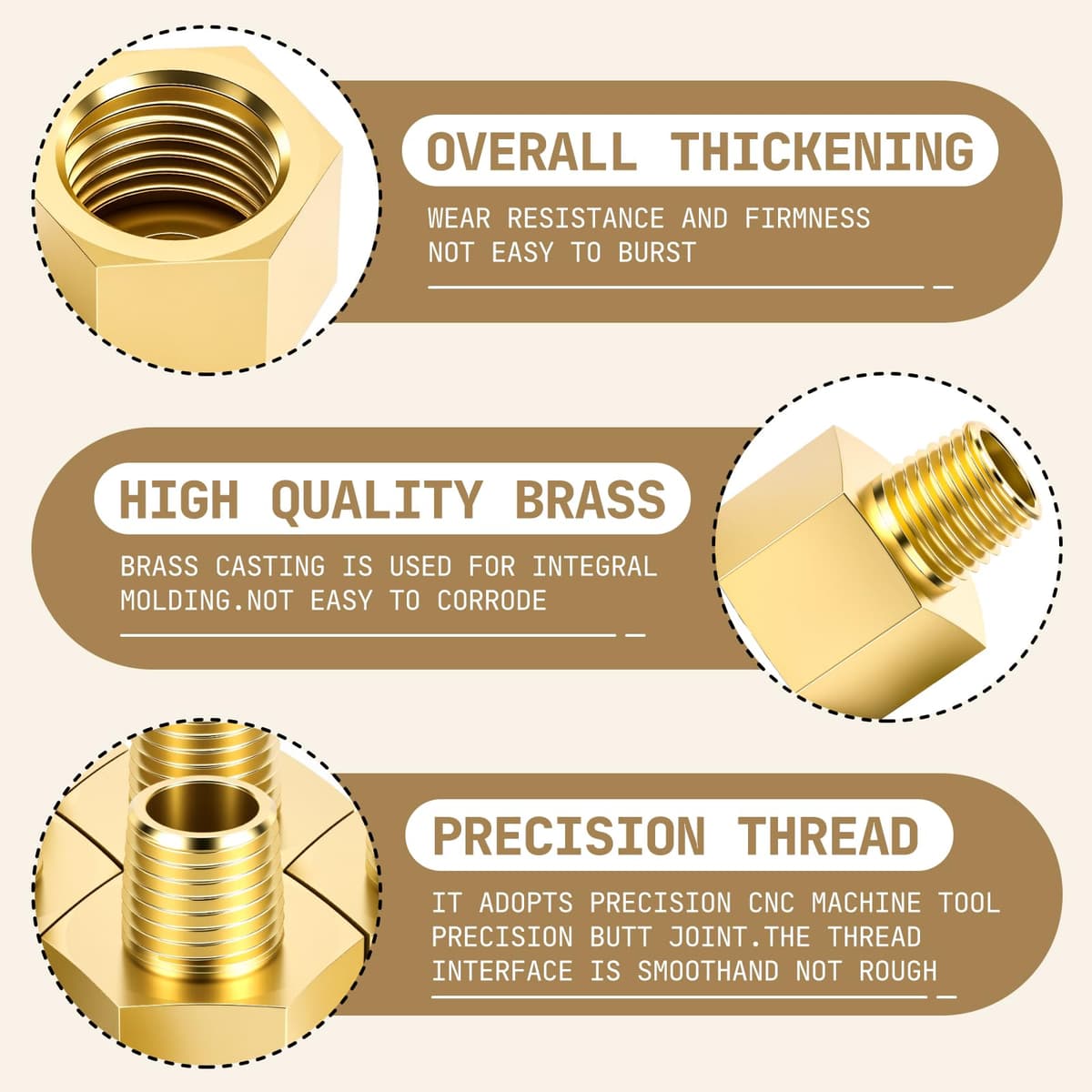 Bwintech 2 Uds 3/8 "hembra a 1/8" macho BSP rosca latón buje hexagonal conector reductor para conversión de conexión de tubería — view 3