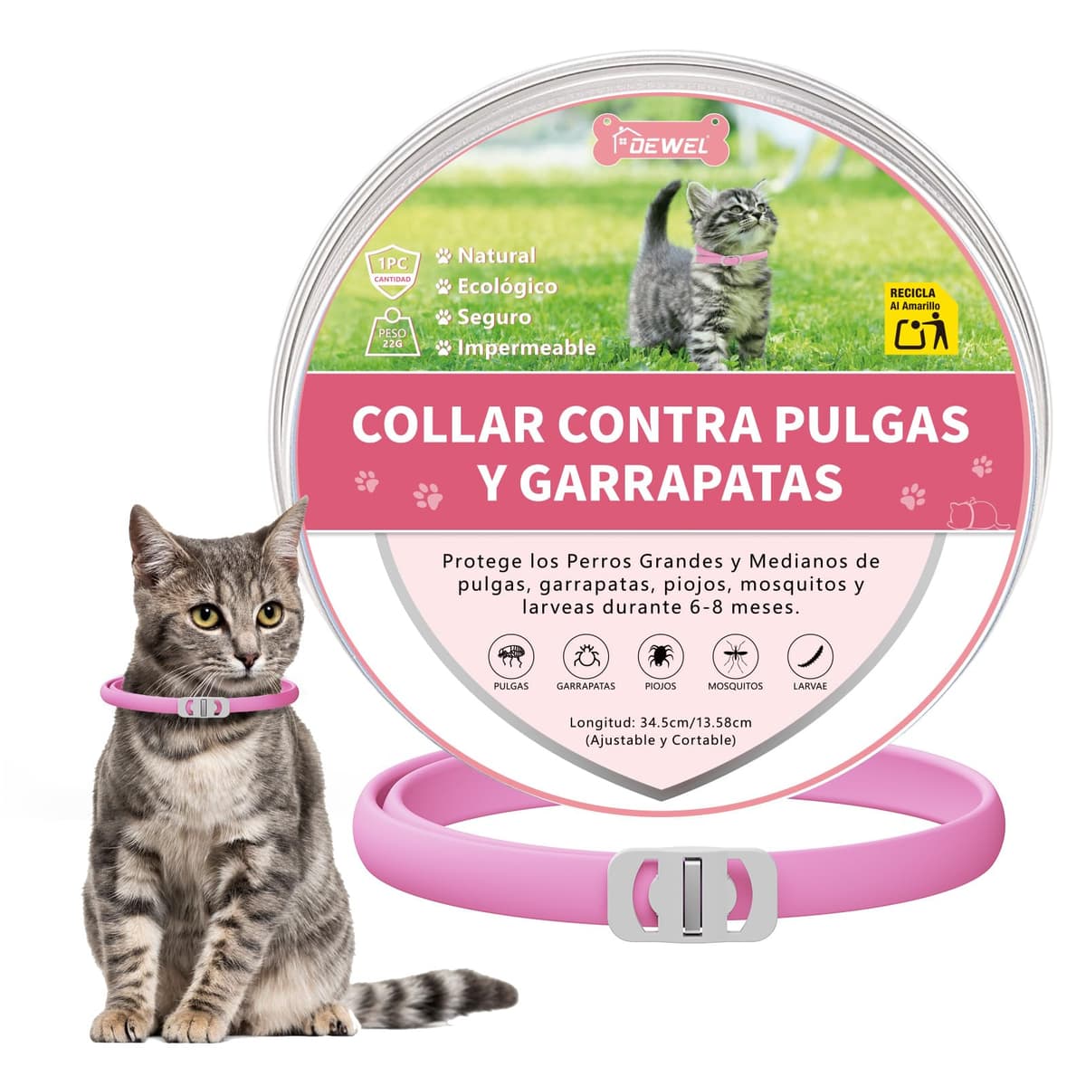 DEWEL Collar contra Pulgas y Garrapatas para Perros Grandes Medianos y Pequeños, Collar Antiparasitario para Perros 8 Meses de Protección, Control Antipulgas para Mascotas de 63,5 cm Gris 1 Unidad — view 20