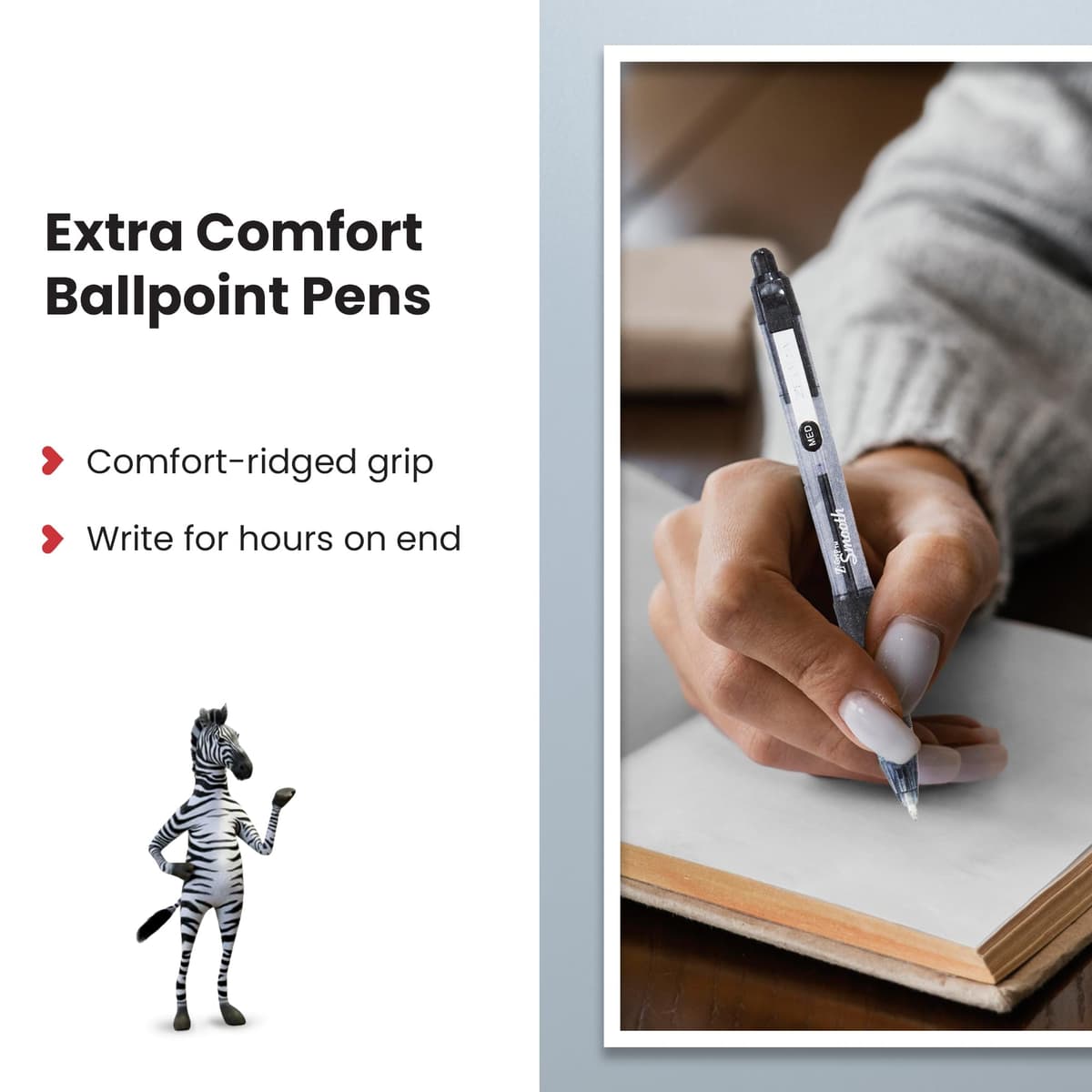 Zebra Pen Z Grip Black Ballpoint, Smooth & Comfortable Pens With Pocket Clip, Retractable Ballpoint, Reliable Black Biro Pens Multipack For Everyday Use - Black Ink, Medium Point — view 4