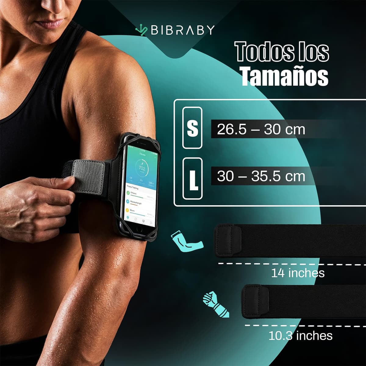 BIBRABY Super Brazalete móvil en Funcionamiento Running | Soporte Universal para movil Ajustable a Brazo y muñeca | Accesorios Antideslizantes | Correr Caminar Gimnasio | Phones hasta 7'' (Negro) — view 4