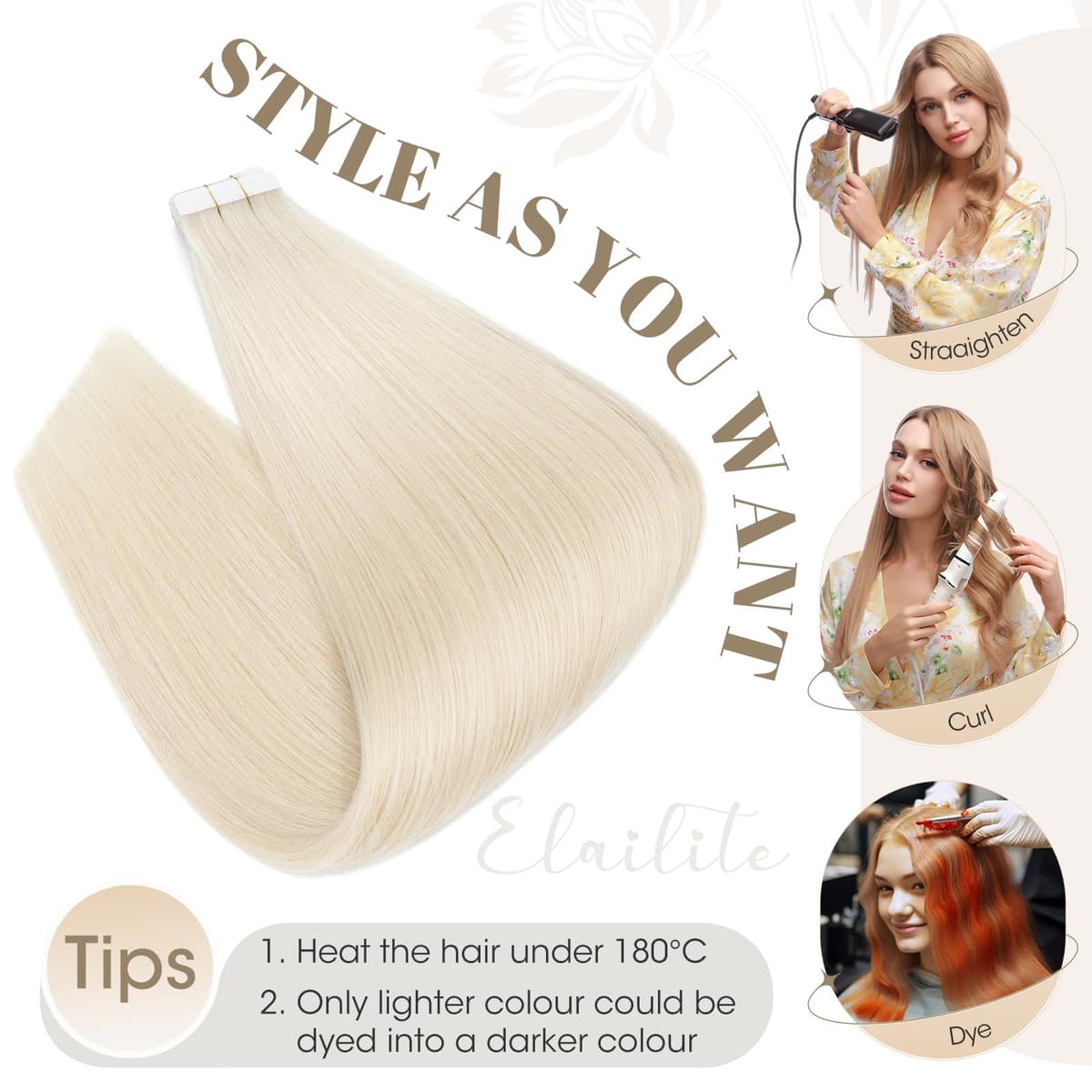 Elailite Tape in Hair Extensions Human Hair Real Human Hair 10 Pcs Invisible Thin Type - Seamless Skin Weft Remy Hair Extension (#70 Bleach White, 12 Inch-10g) — view 5