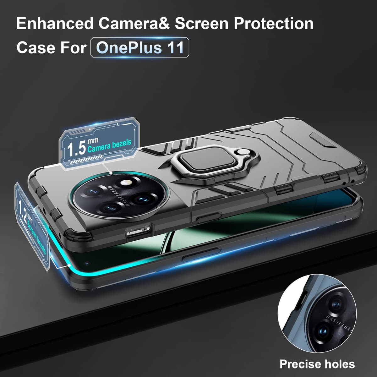 Funda para CMF Phone 2 Pro, Carcasa Antigolpes con Soporte anular metálico, Case Protectora de Grado Militar, Negro — view 708