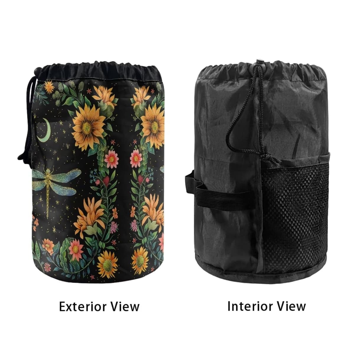 chaqlin Moon Dragonfly Floral Travel Cosmetic Bags Barrel Makeup Bag,Women Girls Portable Foldable Cases Multifunctional Toiletry Bucket Bags Round Organizer Storage Pocket — view 5