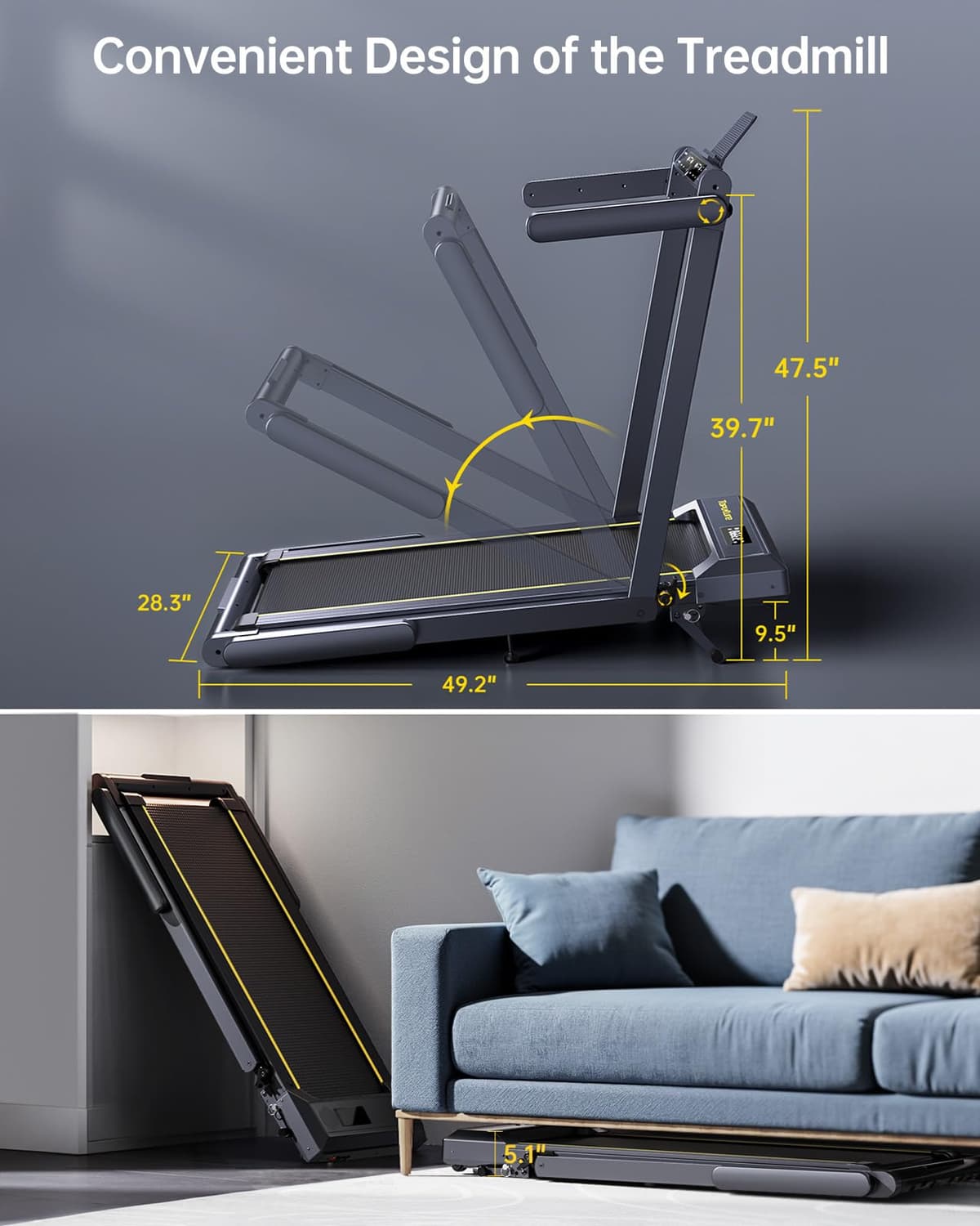 Walking Pad Treadmill with 12% Incline, 4 in 1 Folding Treadmill for Home/Office with Handle Bar, 2.5HP Under Desk Treadmills Portable Walking Pad with App & Bluetooth Speaker, 0.6-10MPH — view 9