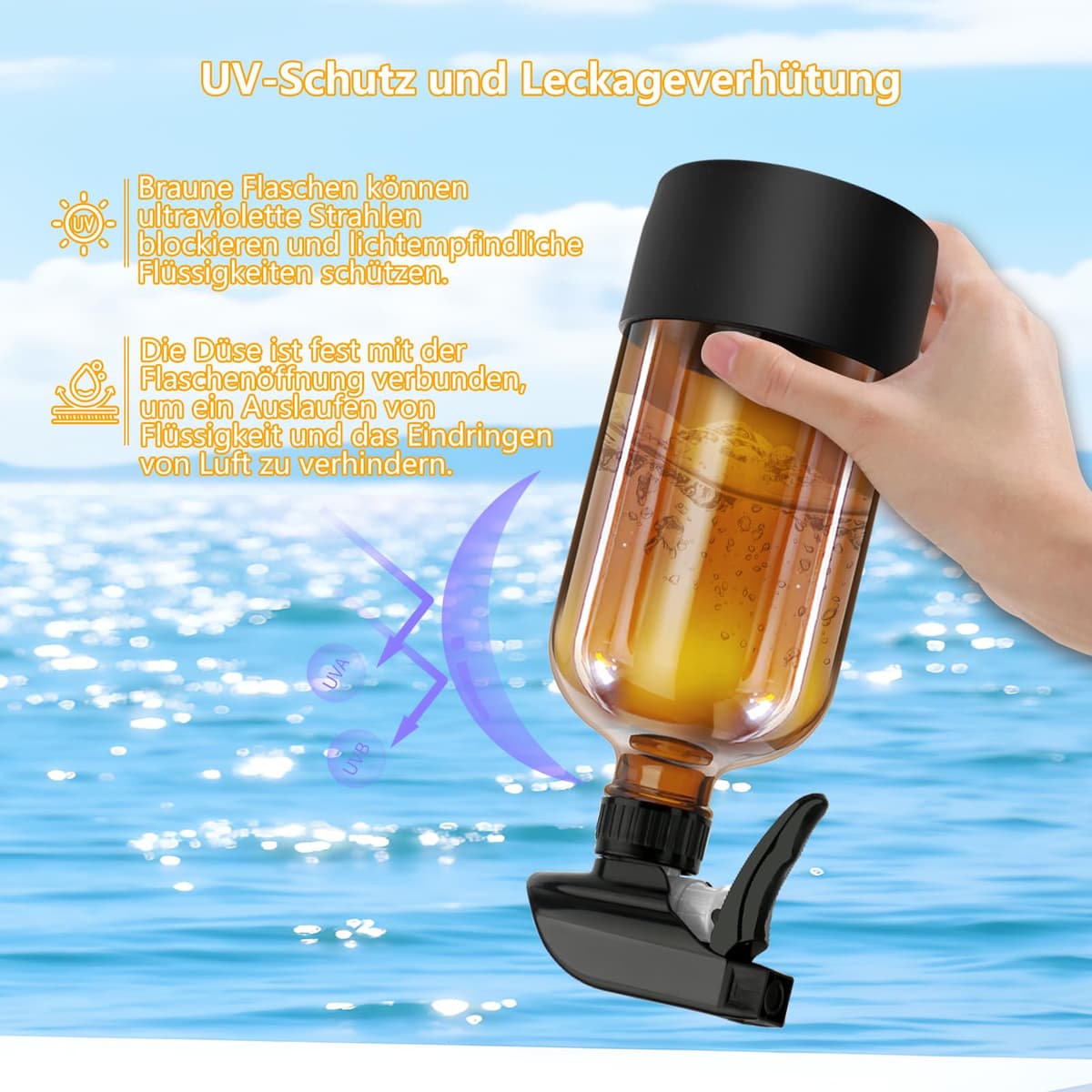 Juego de 3 botellas de spray de vidrio de 500 ml, rellenables, con pulverizador de gatillo ajustable para pulverizar y nebulizar - Botellas de spray de agua vacías color ámbar para cabello, jardinería — view 4