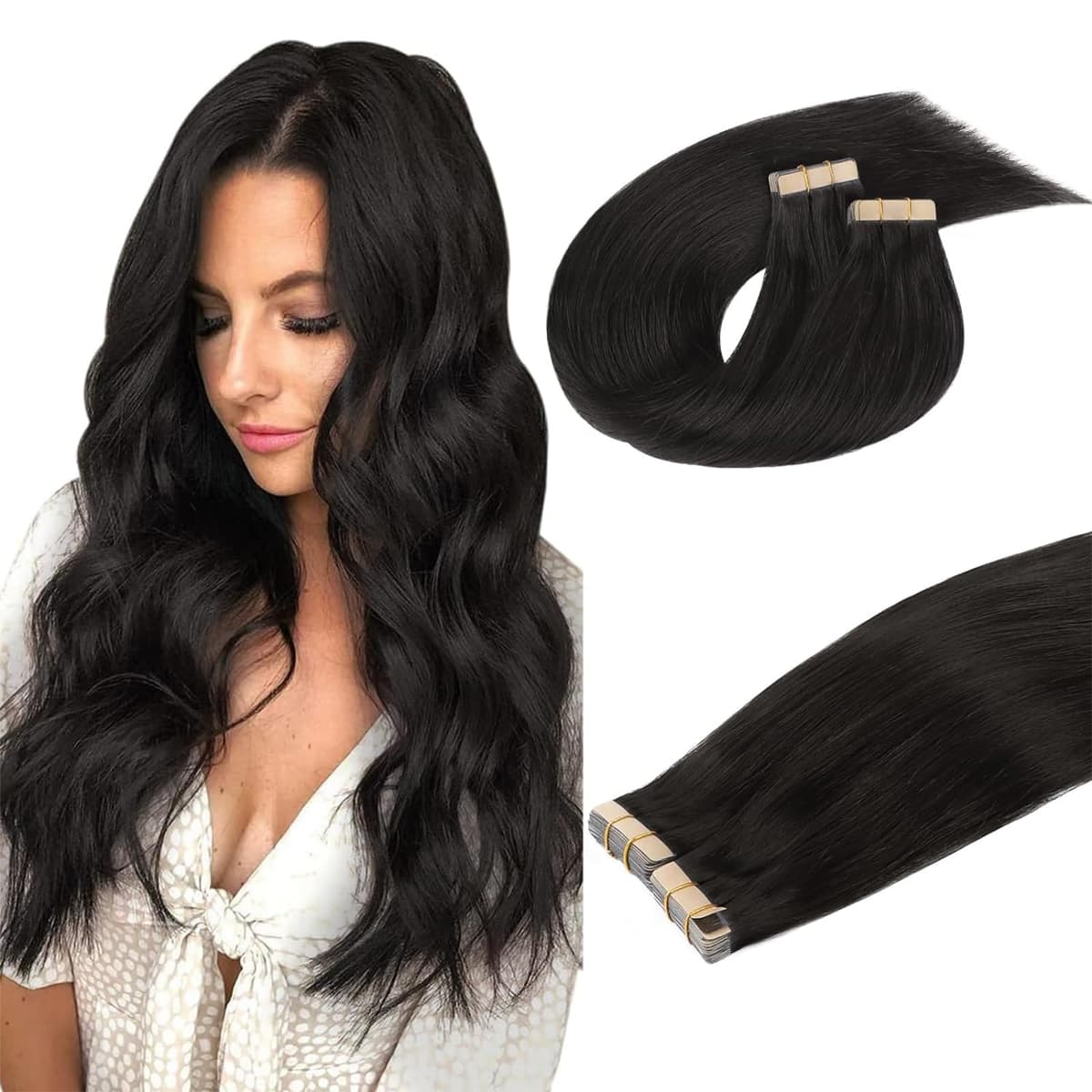 DOORES Tape in Hair Extensions Human Hair, Balayage Dark Brown to Chestnut Brown 50g 20pcs 18 Inch, Human Hair Extensions Natural Remy Straight Skin Weft — view 41