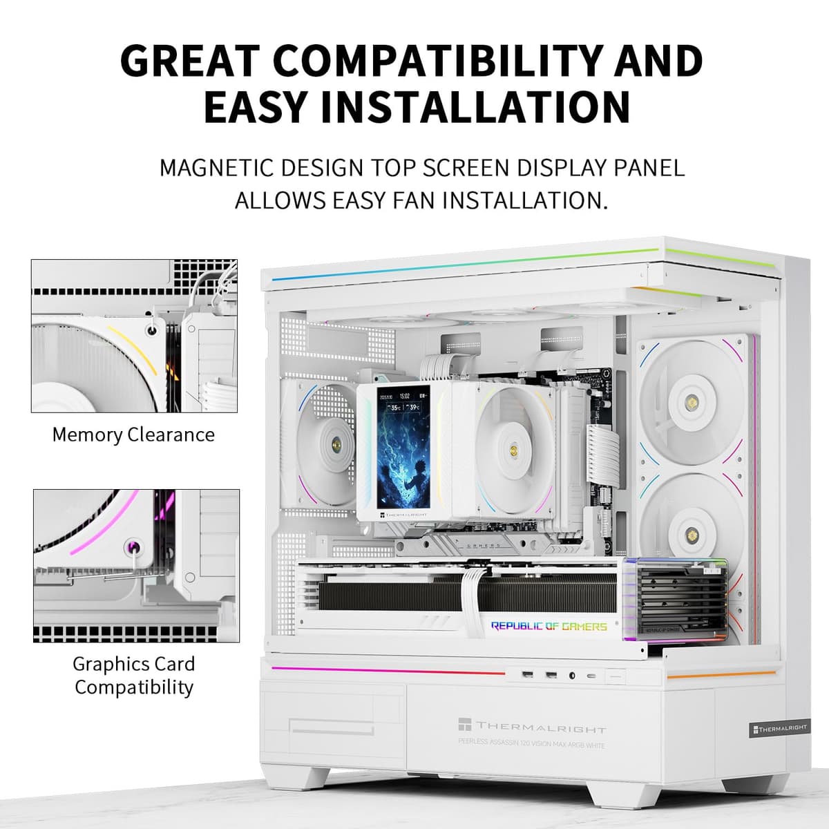 Thermalright Peerless Assassin 120 Vision MAX ARGB White CPU Cooler, PC Heatsink Cooler 6 Heat Pipes, 5’’ Magnetic Display Screen with 480x854 Resolution,for AM4/AM5 and Intel LGA1700/1851 — view 4