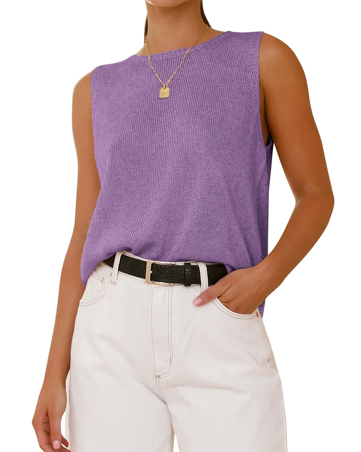 BTFBM Women's Sleeveless Sweater Vest 2026 Summer Crew Neck Ribbed Knit Lightweight Pullover Casual Loose Fit Tank Tops — view 26