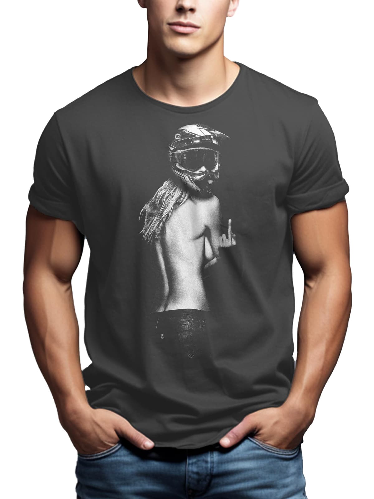 Ropa de Moto Hombre - Camiseta Motocross - Chica con Casco Moto Integral — view 3