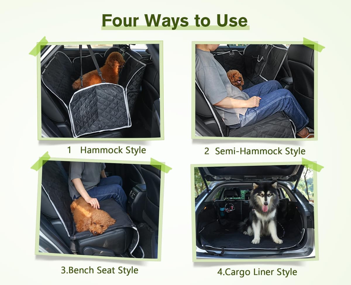 Pecute Funda Perros Coche, Funda de Asiento para Perros Impermeable y Resistente, Protector Coche Perros con Rejilla Flexible Pasar Aire, Universal para SUV, Camión, Transportar y Viaje (Negro) — view 4