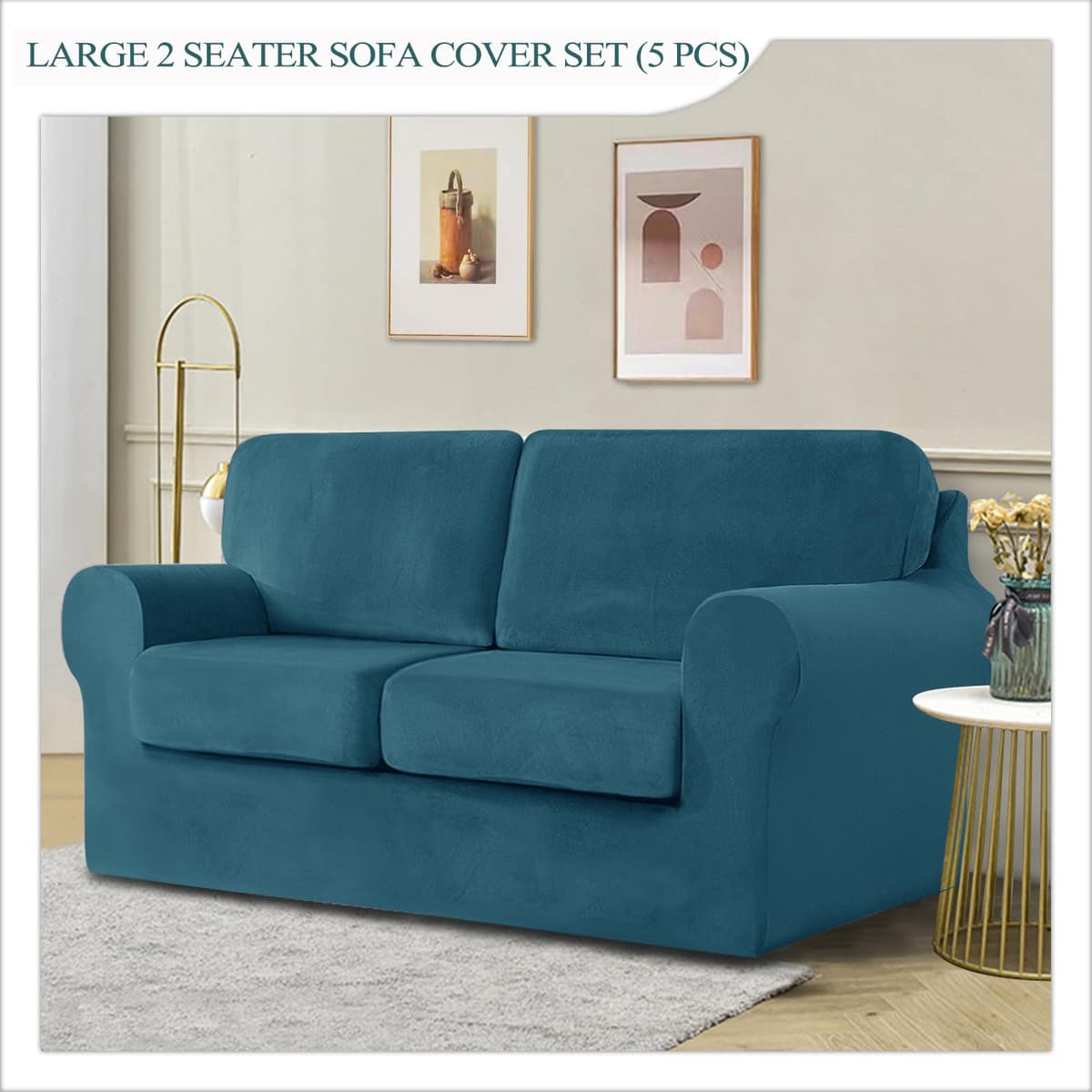 SYLC Sofa Cover with Separate Seat Cushions and Backrests Stretch Velvet Sofa Slipcover Couch Covers Furniture Protector Split Combined (Dark teal,Large 2 Seat Set 5 PCS) — view 2