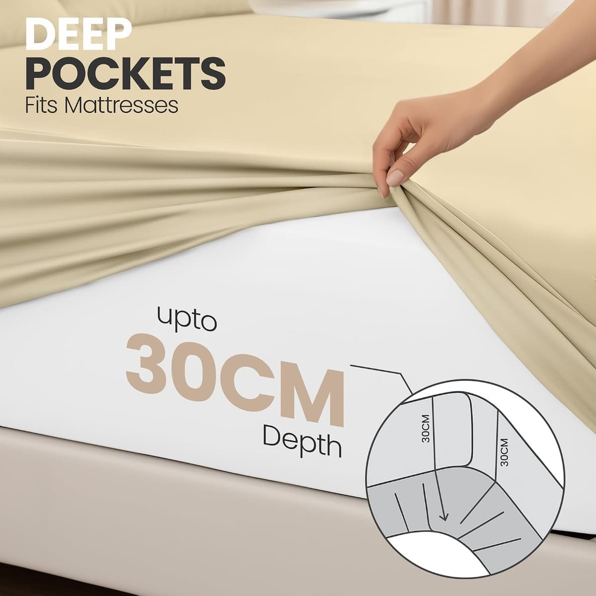 Utopia Bedding Fitted Sheet Small Double (2 Pack), Beige - Deep Pocket 14 inch (30 cm) - Oeko Tex Certified - Easy Care - Sof — view 3
