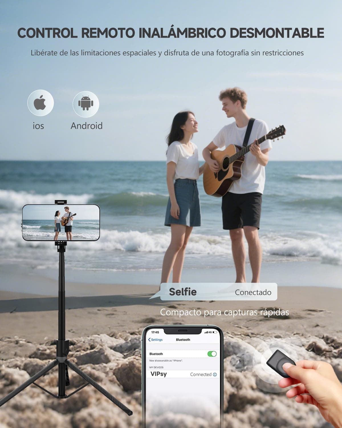 RISEOFLE 180cm Tripode para Movil & Palo Selfie - Tripode Movil Extensible Portátil con Mando Inalámbrico, Compatible con iPhone/Samsung/GoPro/Cámaras — view 4
