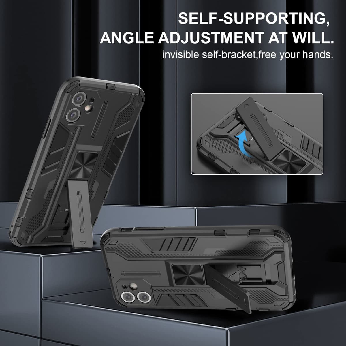 Funda para CMF Phone 2 Pro, Carcasa Antigolpes con Soporte anular metálico, Case Protectora de Grado Militar, Negro — view 1433