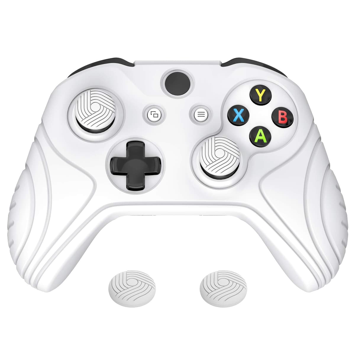 PlayVital Funda de Silicona para Xbox One S/X - Cubierta de Goma, Protector Antideslizante de Tacto Suave, Carcasa con 2 Tapas de Joystick, Protección Completa para Mando (Blanco)