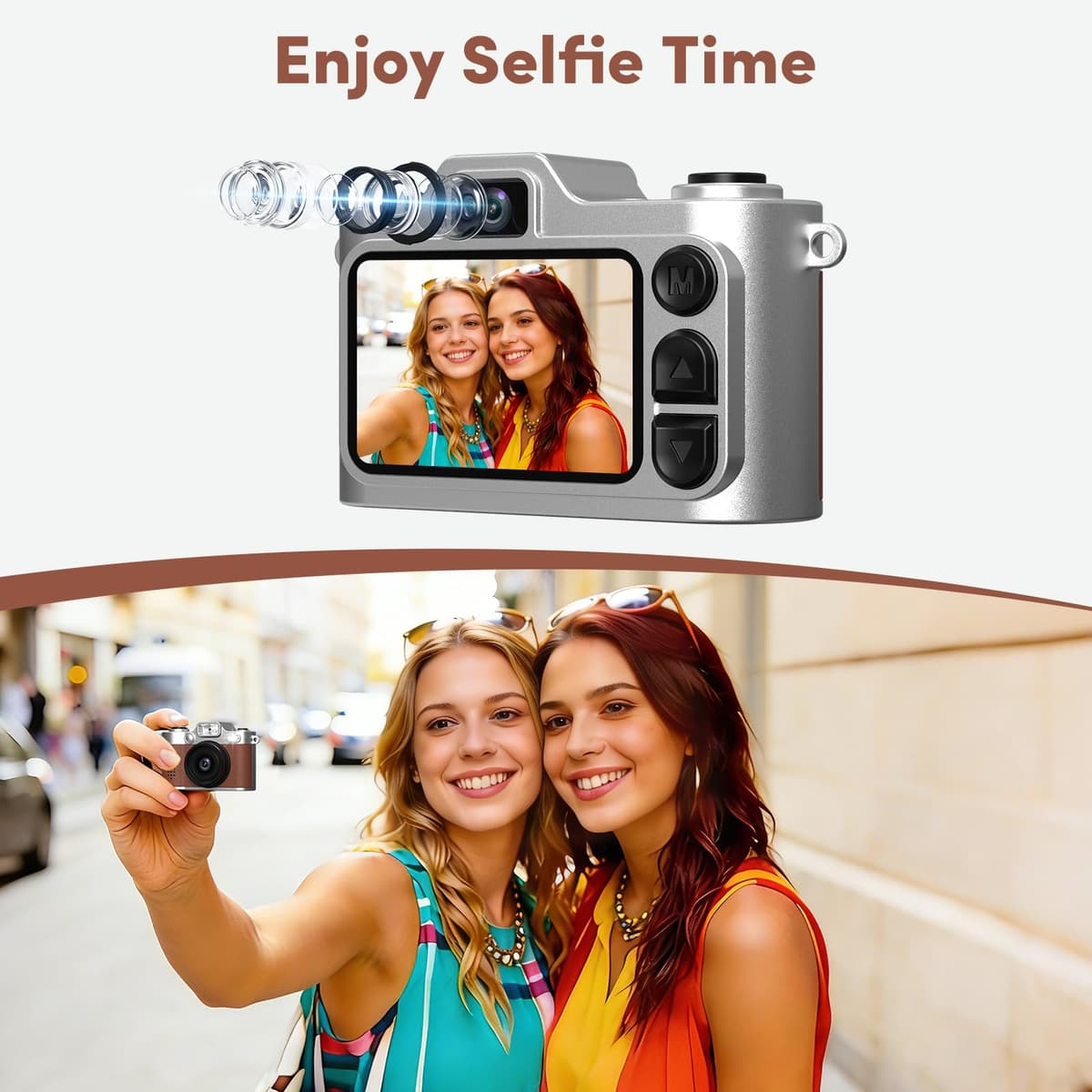 Mini Camara de Fotos, Cámara Digital Retro Pequeña FHD 1080P con Pantalla a Color de 1,38 Pulgadas, Cámara Selfie con Llavero, Flash y Grabación, Mini Cámara Creativa Tipo Pulgar, Regalo Original — view 3