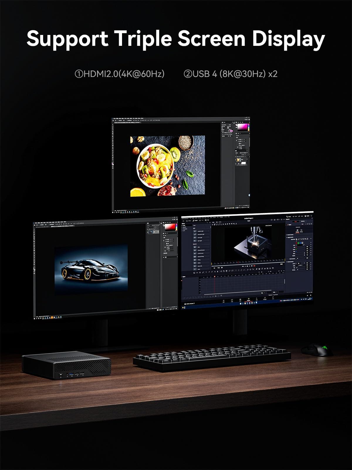 MINISFORUM MS-01 Mini Workstation Barebone with Intel Core i9-13900H (vPro Enterprise Support) Mini PC,2x 10Gbps SFP+/2x 2.5G RJ45/2x USB4/HDIM/1x PCIe4.0x16 slot/Support 3x M.2 2280/22110/U.2 SSD — view 3