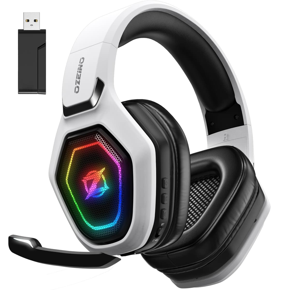 Ozeino Wireless Gaming Headset, Compatible with PC Ps5 Ps4 Boasts 2.4GHz Lossless Audio, USB & Type-C, Flip Microphone and 40-Hr Battery - Suited for Switch, Laptop, Mac — view 9