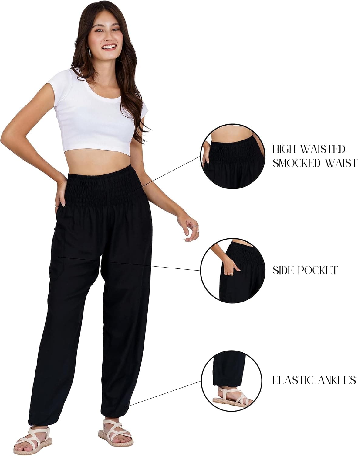 Lofbaz Harem Pants for Women Yoga Boho Hippie Clothing Womens Palazzo Bohemian Pajama Trousers Beach Indian Gypsy Genie Clothes 3XL Plus Solid 1 Black — view 2
