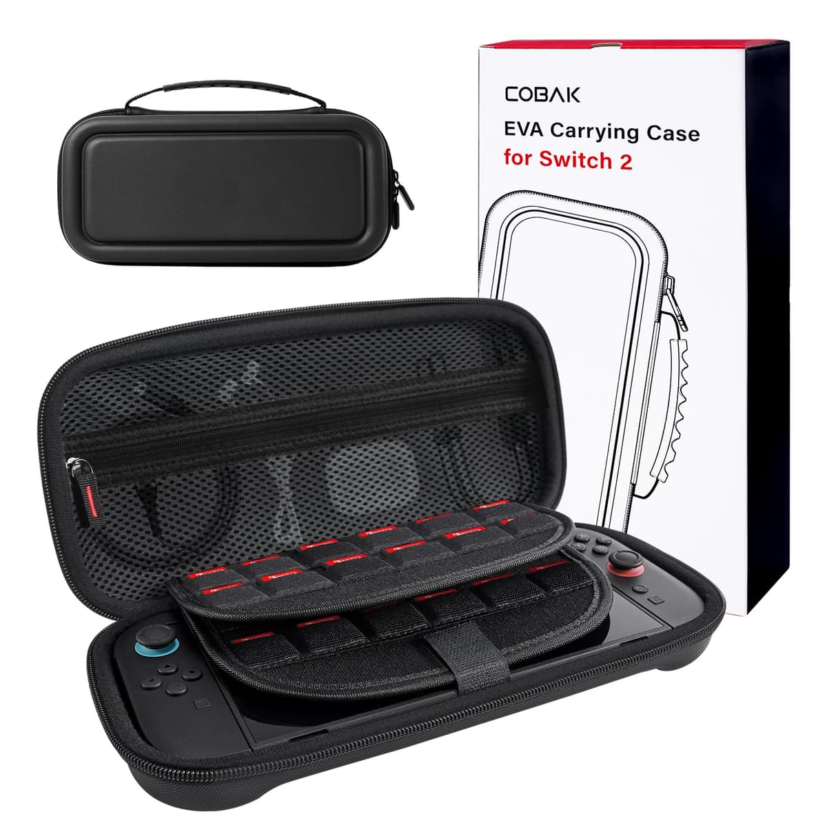 CoBak Funda Nintendo Switch 2 (2025) - Set 3en1: 2 Protectores Vidrio + 2 Gomas Palancas + Funda Rígida Portátil, Negro