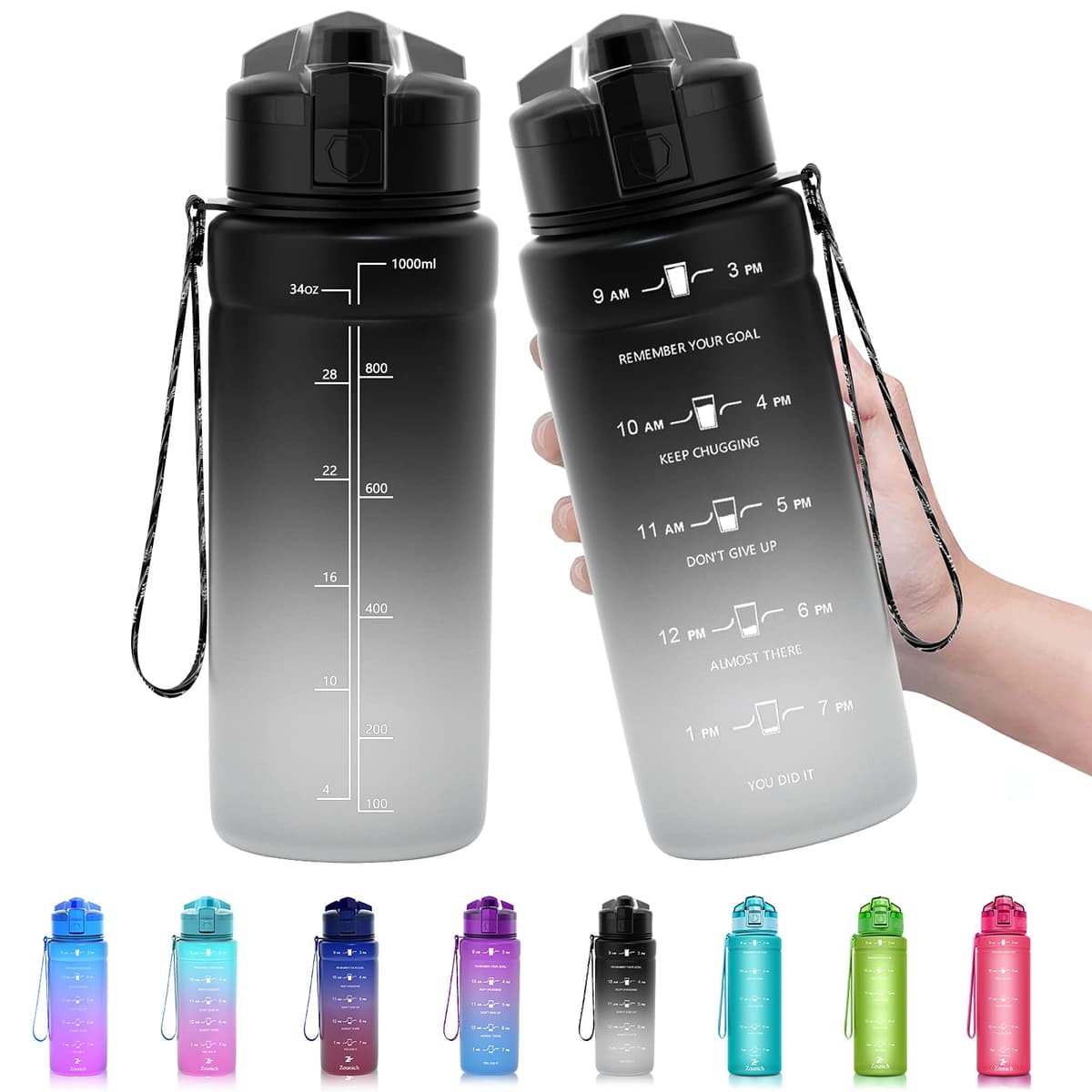 ZOUNICH Botella Agua Deporte, Botella Agua Niños sin BPA Reutilizable Plástico Tritan - 500 ml / 700 ml / 1 l, Cantimploras para Te con Filtro, para Infantil, Gimnasio, Bicicleta — view 10