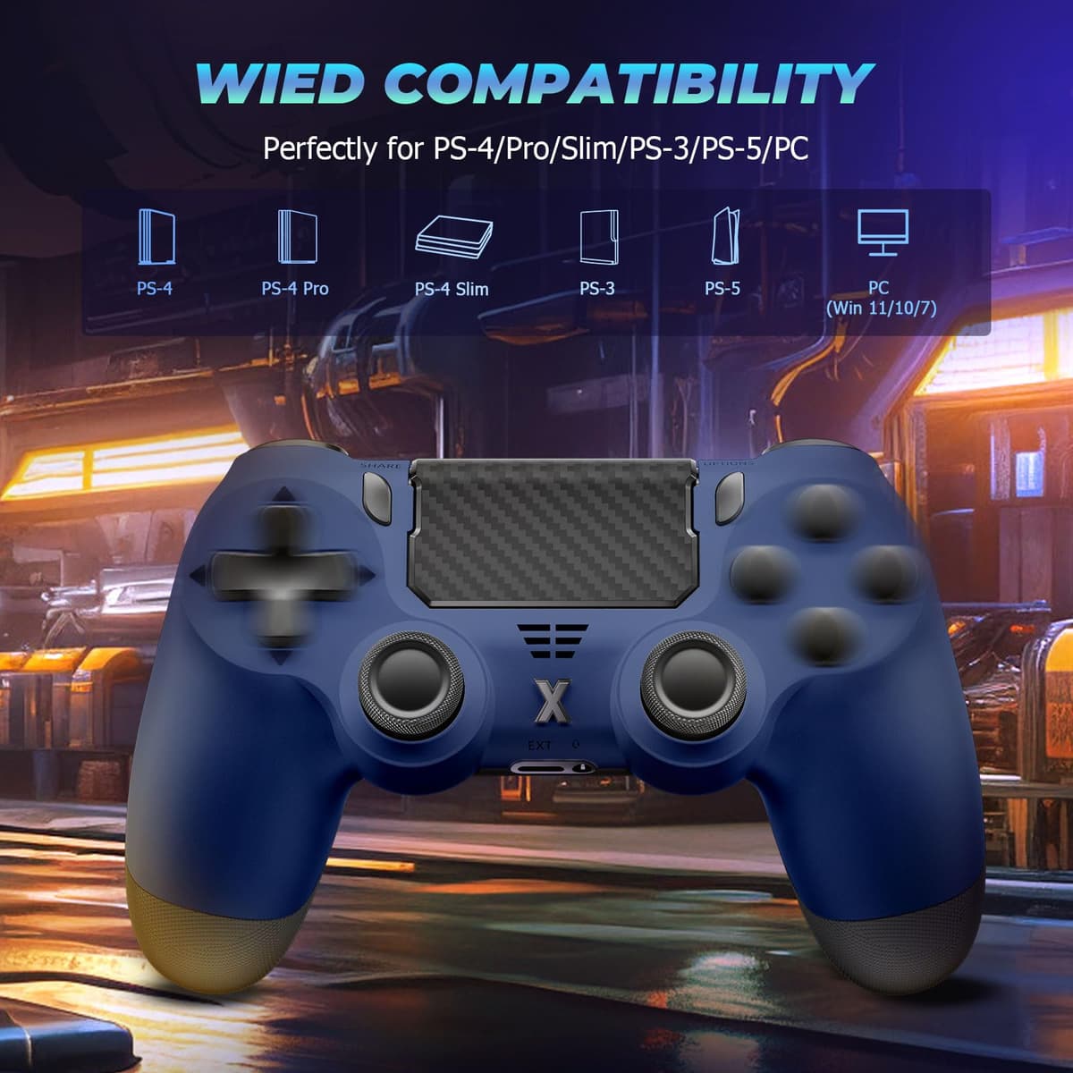 Suoxiom Wireless Controller for PS4, Game Controller for P4/Slim/Pro/PC, Bluetooth Gamepad Joystick with Vibration Touch Panel, Upgraded Six-Axis Sensor, 3.5mm Audio Jack(Midnight Blue) — view 2