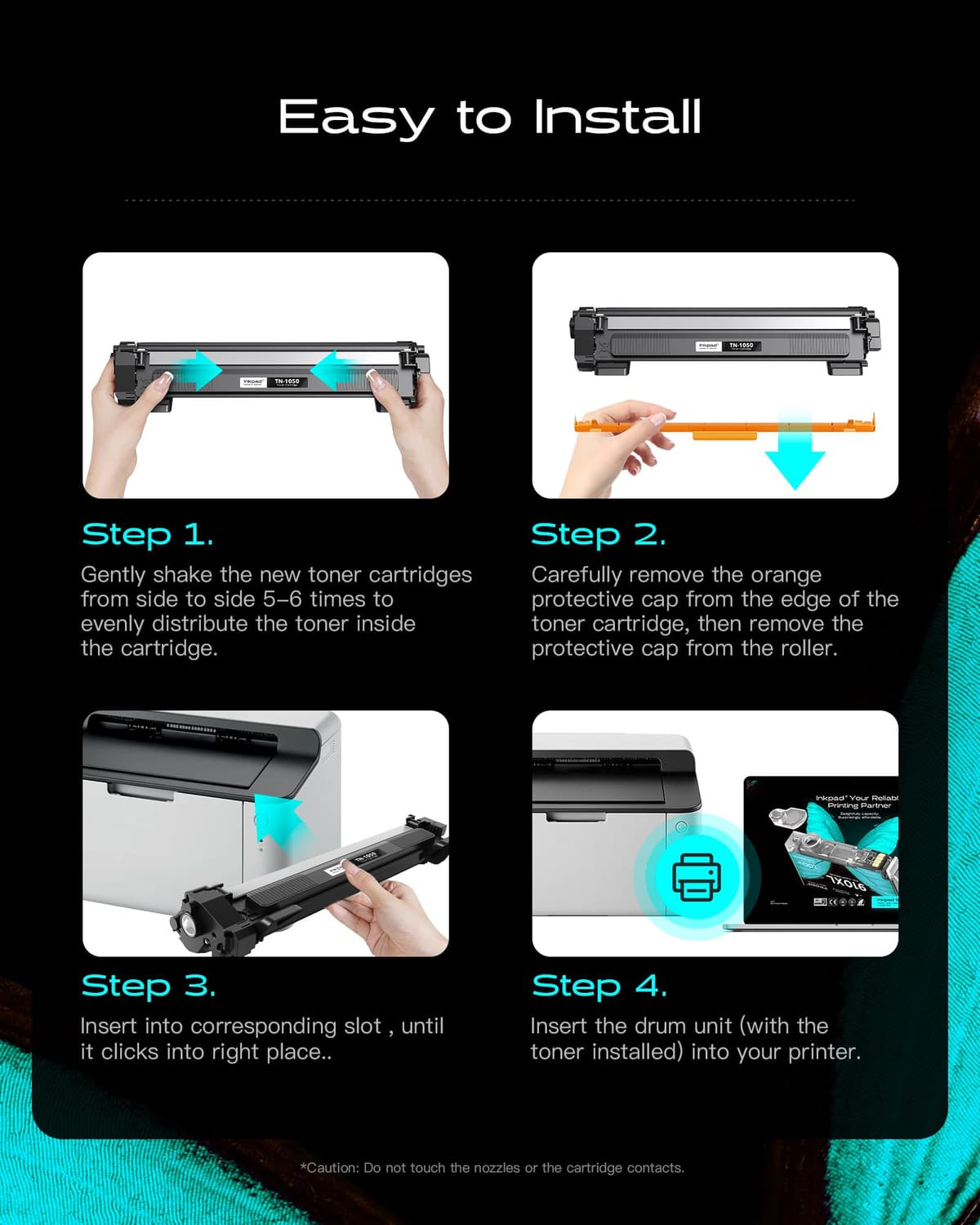 iNKPAD TN1050 TN-1050 Toner Compatible para Brother TN1050 para Brother HL-1210W DCP-1610W HL-1212W DCP-1612W HL-1110 DCP-1510 HL-1112 DCP-1512 MFC-1910W MFC-1810 Impresora (2 Negro) — view 5