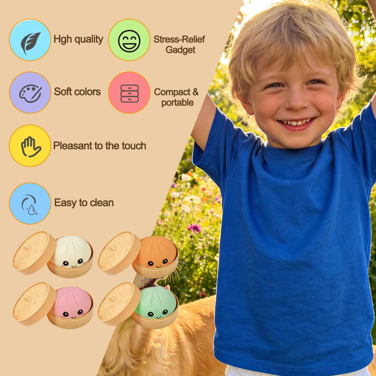 Dumpling Squishy, Colorful Squishy Dumpling Toy with Steamer, Mystery Dumplings Stress Relief Sensory Fidget Toy, Soft Squeeze Decompression Dough Toy for Adult Boys and Girls — view 2