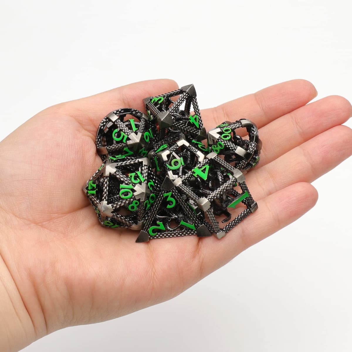 HNCCESG Juego de Dados de Metal D&D, Dungeons and Dragons Dice Juego de Dados de Metal Poliédricos Pulpo Huecos para Juegos de rol D y D para Juegos de Mesa (Cthulhu Número Verde) — view 4
