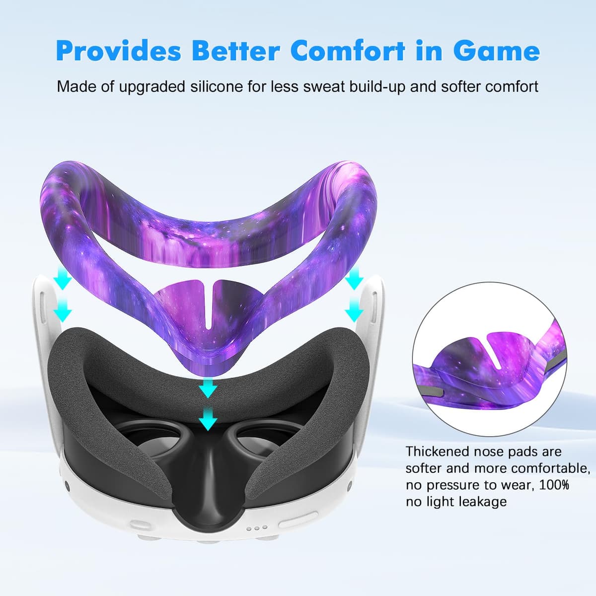 Tyasoleil Accessories Compatible with Oculus Quest 3, Silicone Cover Set VR Accessory Set, Include Controller Grip Leather Cover, VR Shell Cover, Face Cover, Lens Cover (Starlight Purple) — view 4