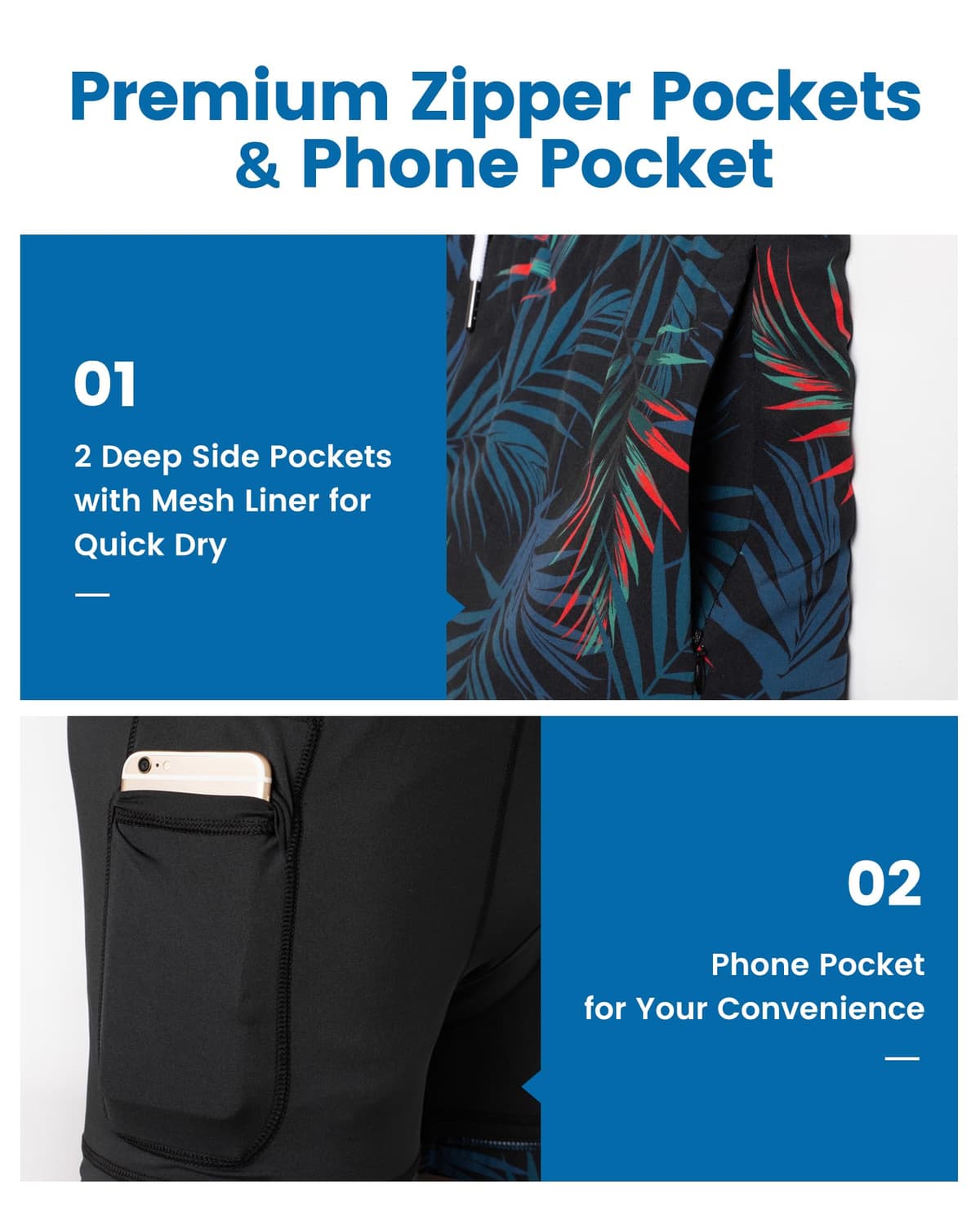 MaaMgic 5" Mens Swim Shorts with Compression Liner 4-Way Stretch Bathing Suit Swimming Shorts 2 in 1 Men's Swim Trunks with Zipper Pockets Quick Dry — view 3