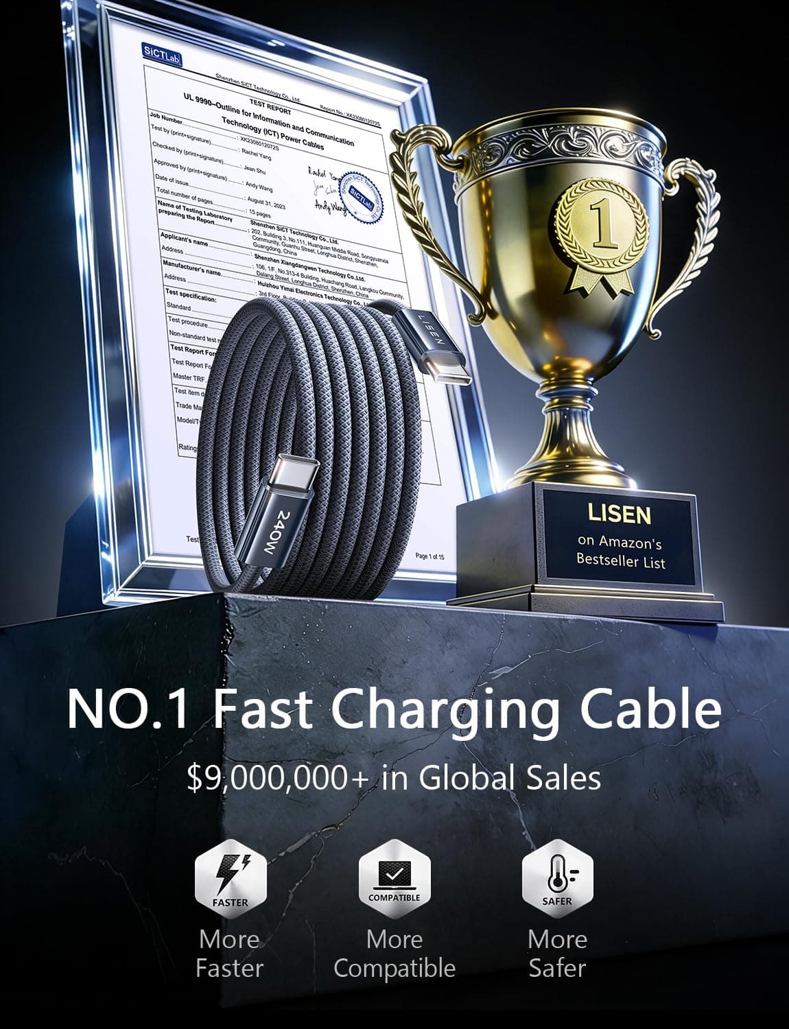 LISEN 240W USB C to USB C Cable [2-Pack 2m] USB C Charger Cable, Nylon Type C Charger Cable Fast Charging for iPhone 17 16 15 Pro Max, MacBook Pro/Air, iPad Pro, Samsung Galaxy S25 S24, Switch 2 — view 2