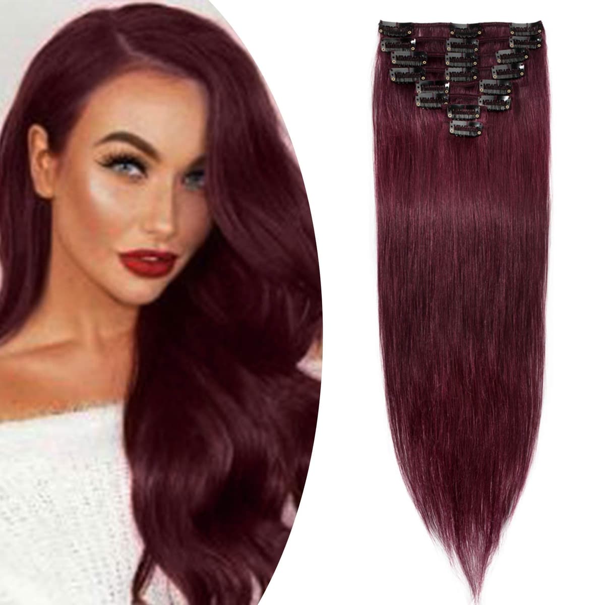 12 inch Clip in Hair Extension Human Hair One Piece 100% Real Remy [#2 Dark Brown] 3/4 Full Head Straight Hair Pieces for Women Invisible Short (40g) — view 57