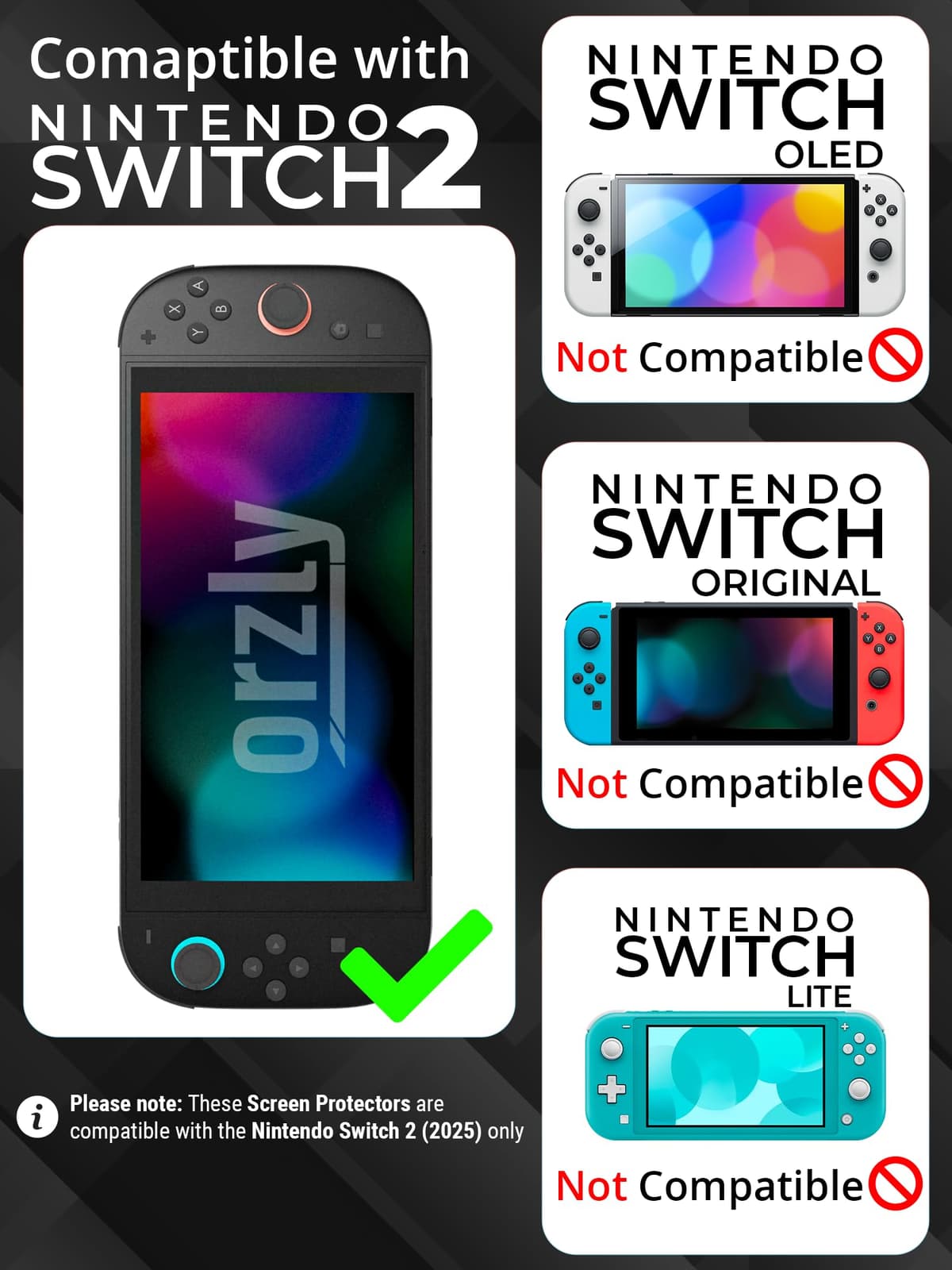 Orzly Glass Screen Protector for Nintendo Switch 2 Console 2025 Screen Size 7.9 inch 4 Pack. No Bubbles Easy Installation Anti Scratch Edition — view 2