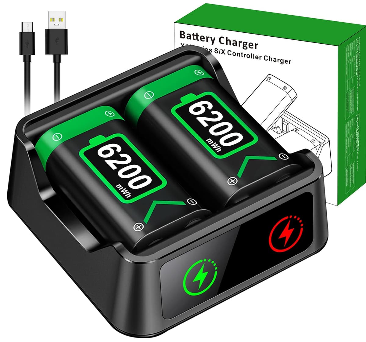 HEYLICOOL Rechargeable Battery Pack for Xbox One/Series X|S,2x6200mWh Xbox Controller Battery Pack for Series X|S/S/X/Elite Controller-Q08 — view 10
