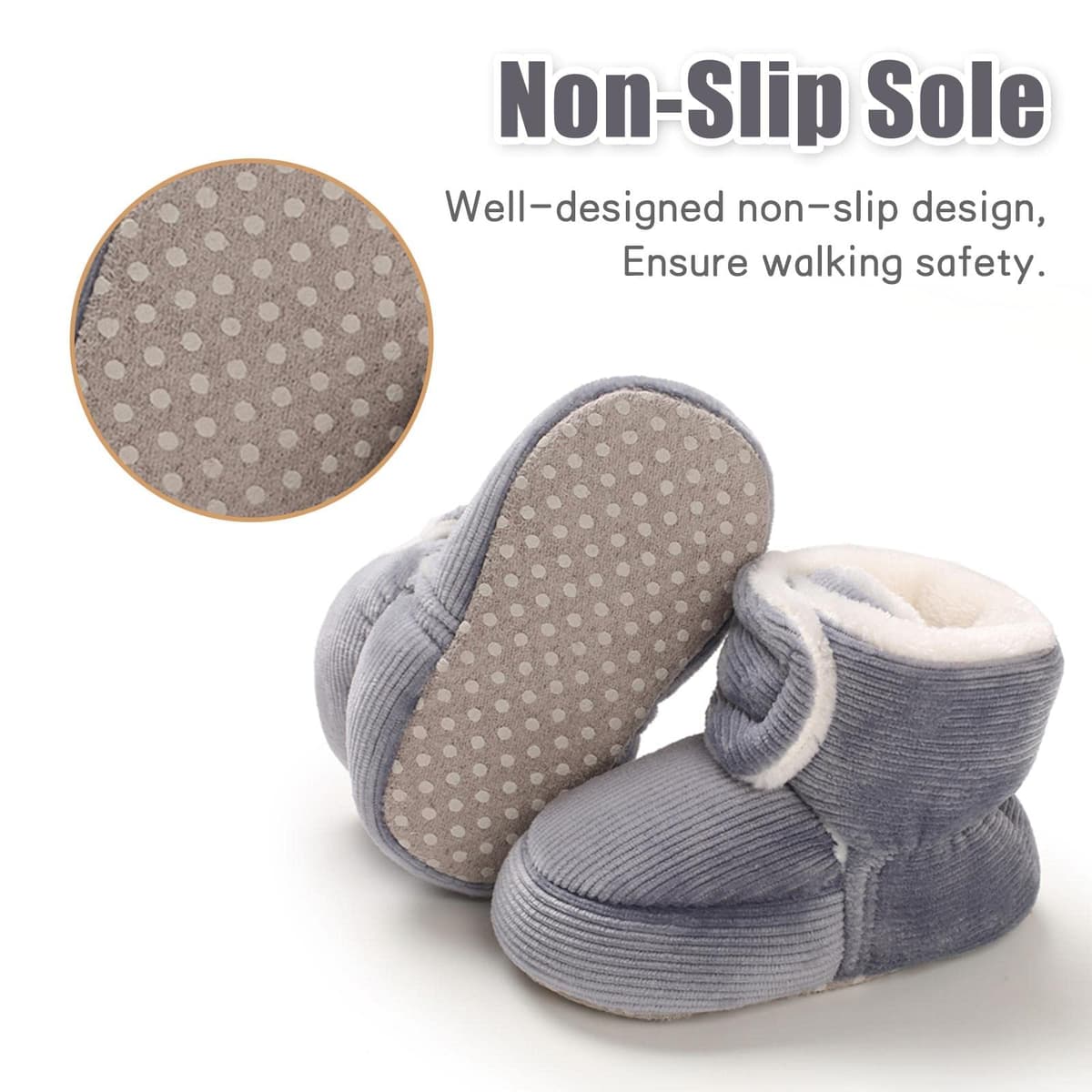 Baby Winter Warm Fleece Bootie, Newborn Non-Slip Soft Sole Winter Shoes Sock Shoes Cute Adjustable Crawling Shoes Prewalker Boots for Girls Boys Toddler 0-18 Months — view 5