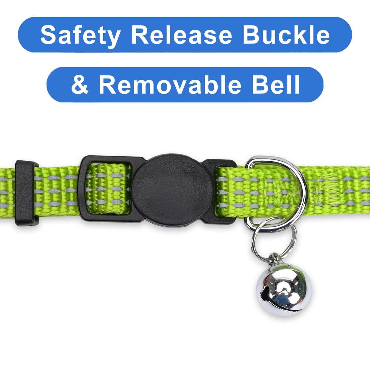 Pawtitas Collar Ajustable para Gato Reflectante con Campana Desmontable Verde — view 3